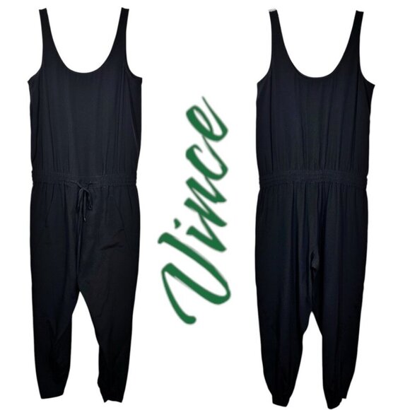 VINCE 100% Silk Lightweight Sleeveless Jumpsuit Black, Size 0 - Picture 2 of 12